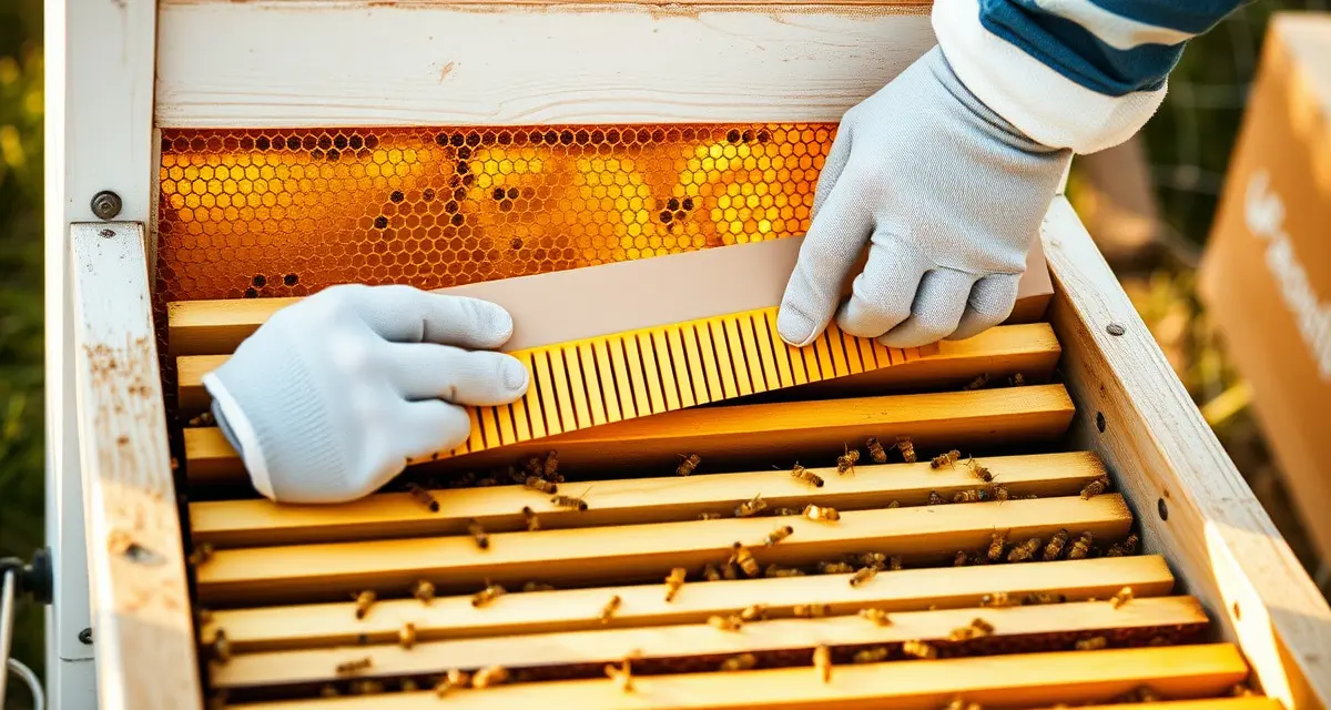 Proper Apivar strip placement between honeycomb frames in a beehive for maximum varroa mite treatment efficacy
