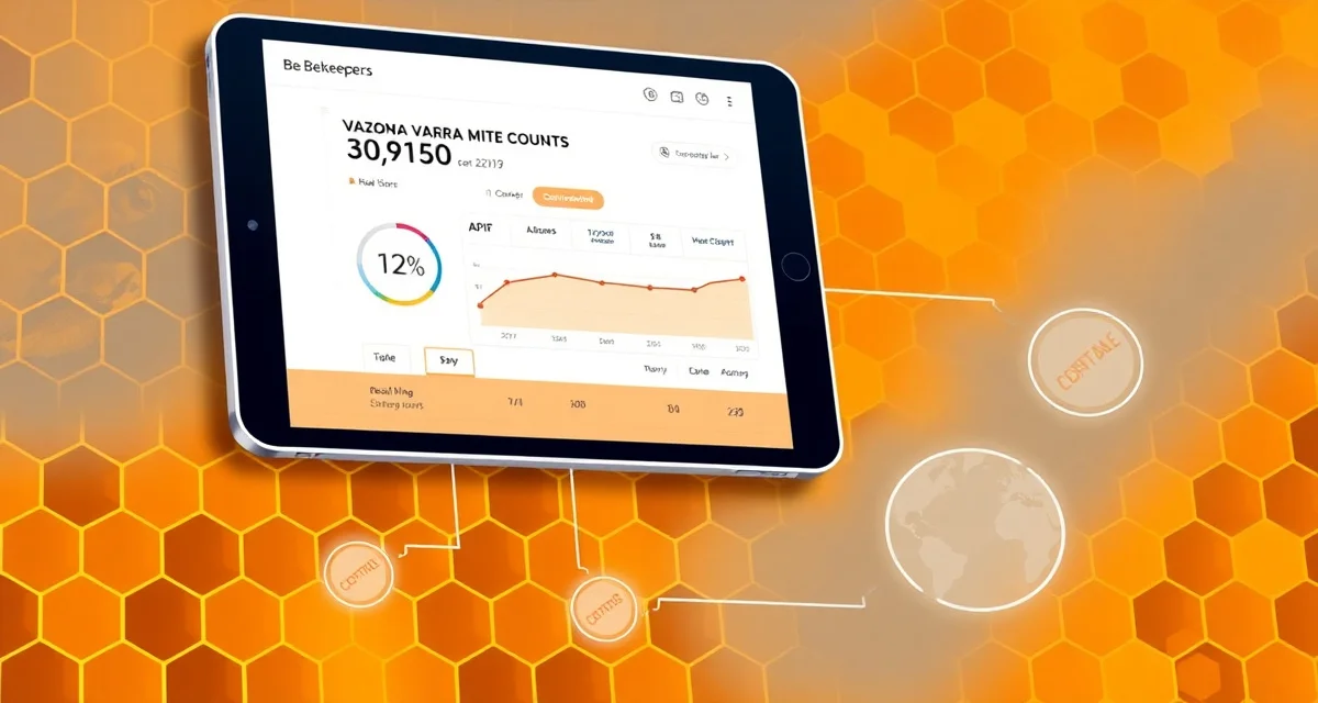 Varroa mite tracking API integration dashboard showing real-time data synchronization and automated mite count logging on beekeeper management platform.