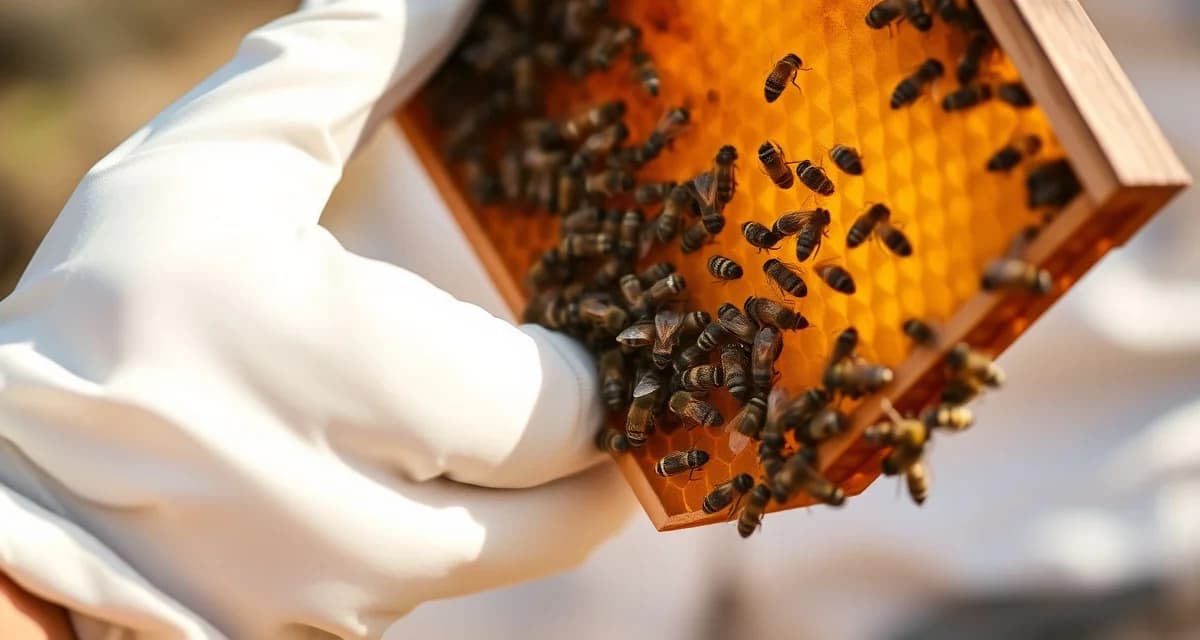 Beekeeper holding a brood frame to sample varroa mites from the hive brood nest for accurate mite counting