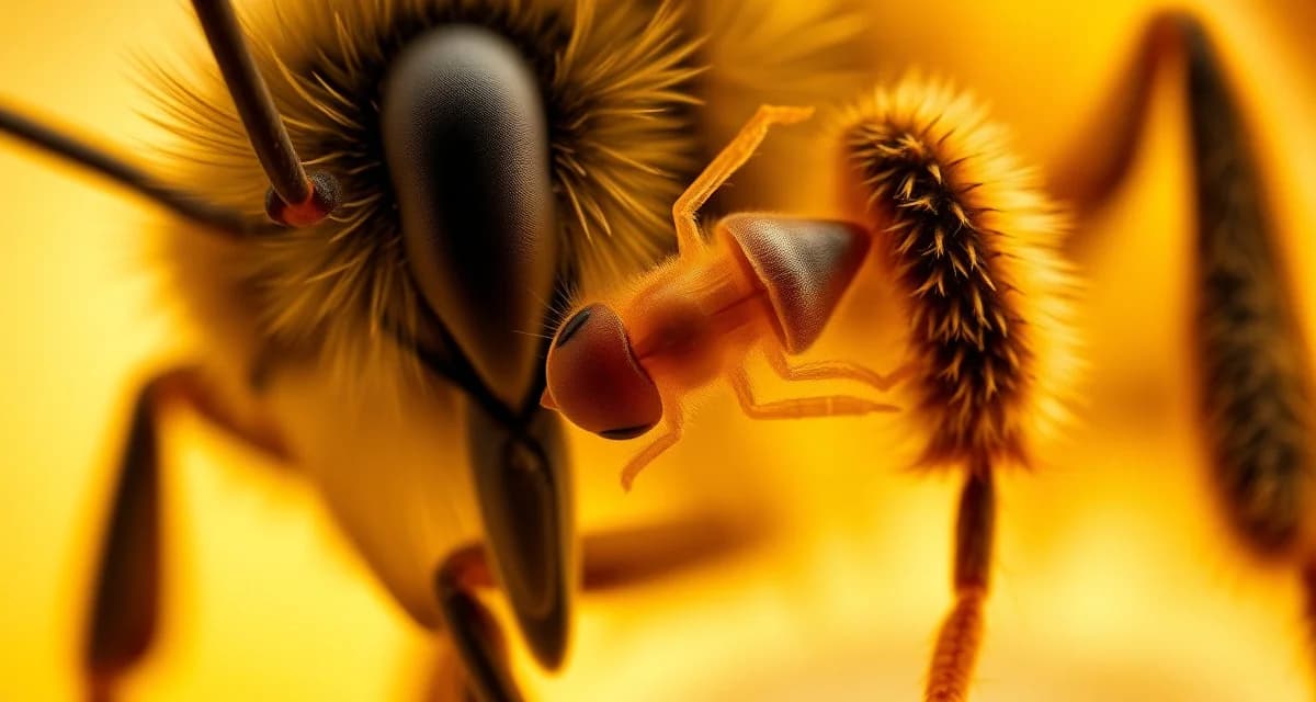 Microscopic view of varroa mite parasites on honeybee showing why colony losses are critical in American beekeeping management