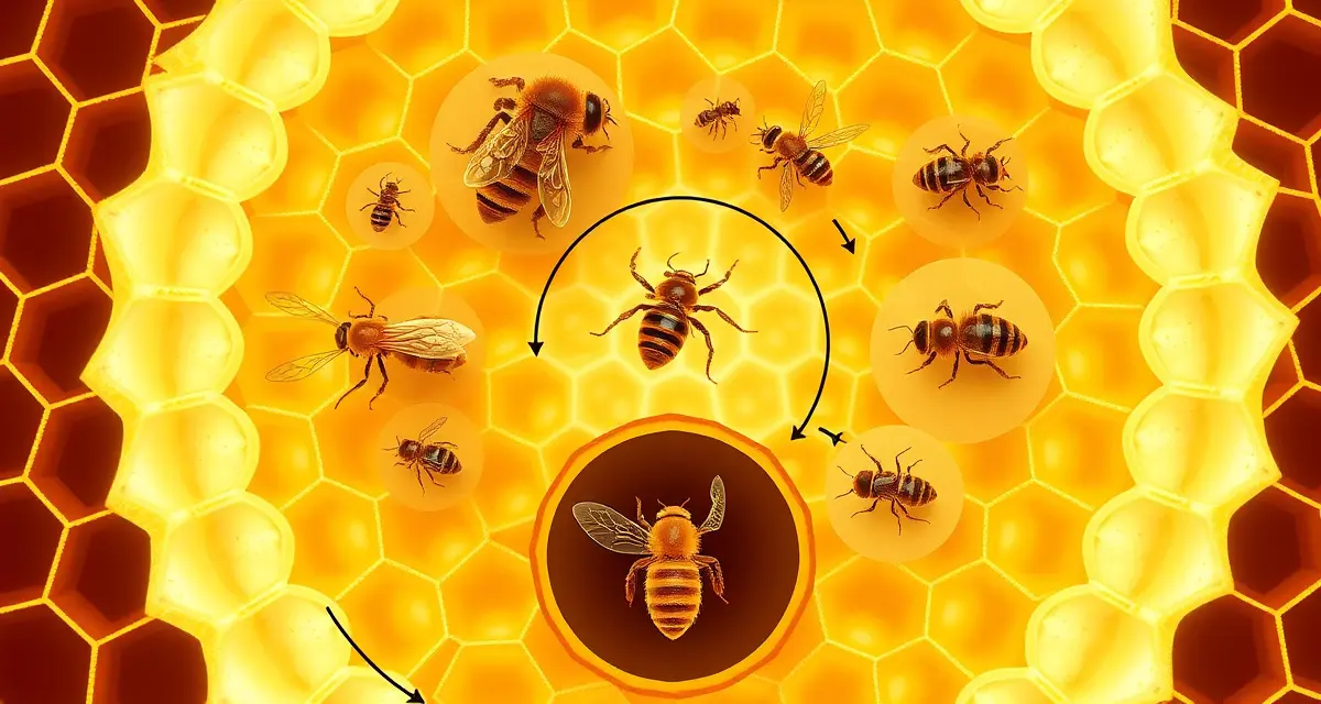 Detailed diagram showing varroa mite lifecycle stages from egg to adult within honeybee brood cells over 10 days