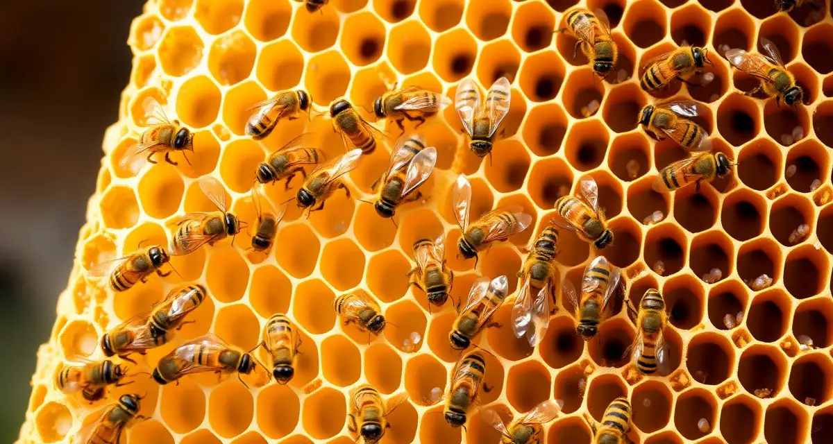 Honeycomb frame showing varroa mite management importance for protecting pollinator colonies and ecosystem health