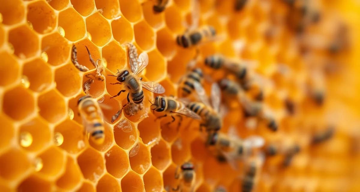 Varroa mites on honeybee frame during summer honey flow season showing peak mite reproduction in active brood
