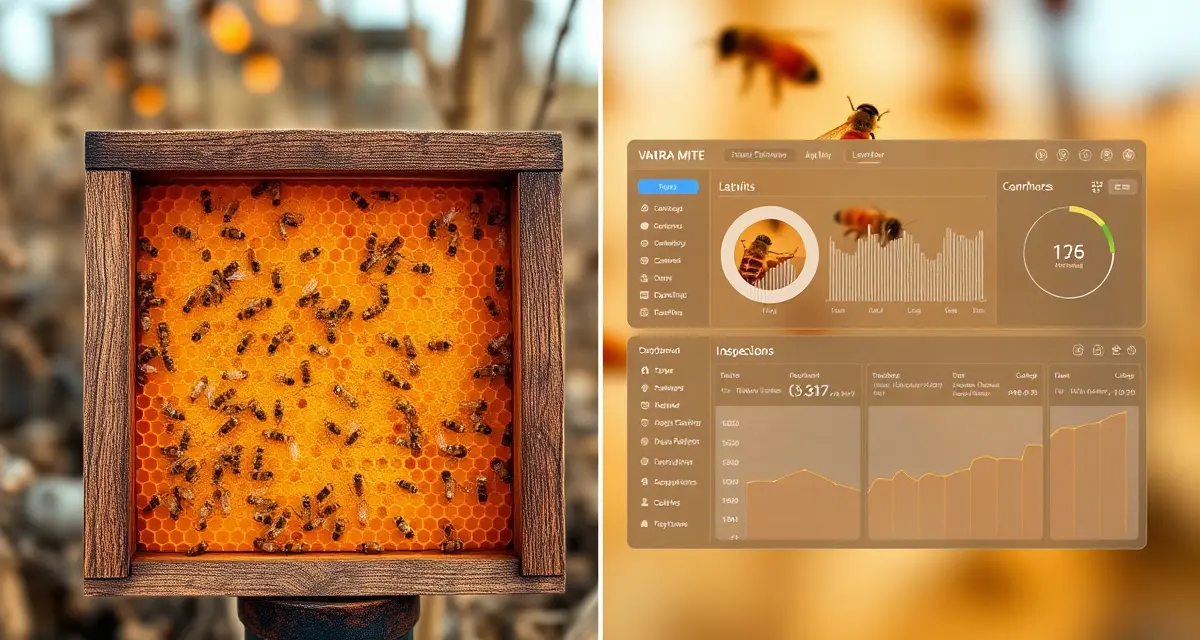 Comparison of varroa mite tracking software showing hive inspection data and treatment scheduling between beekeeping platforms