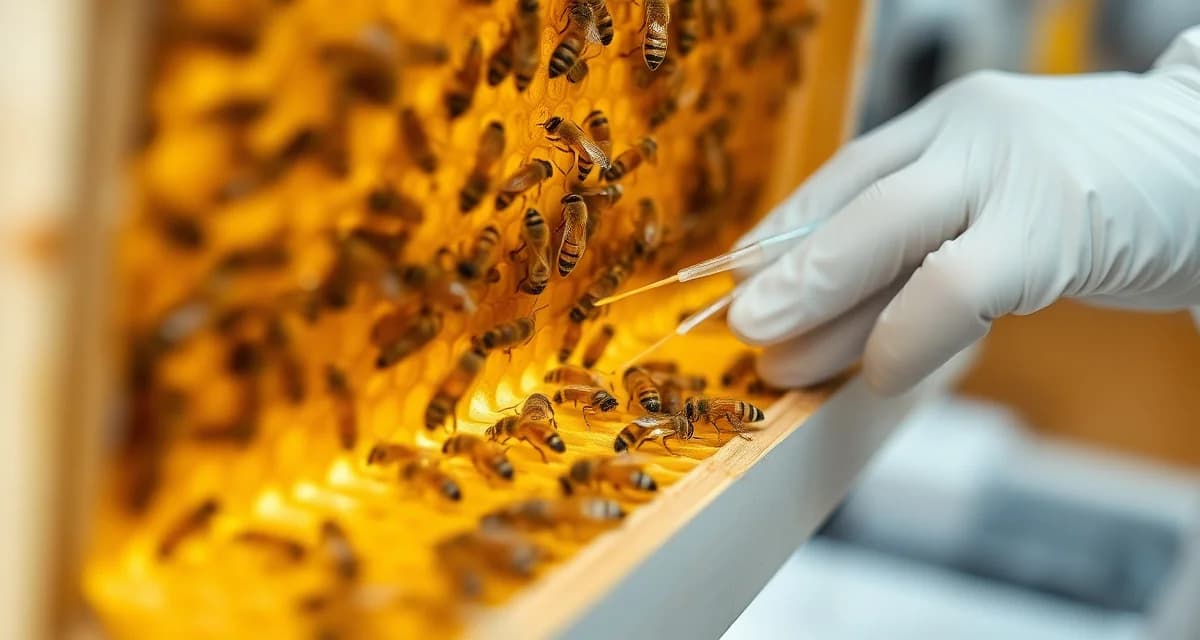 Honeybee frame showing varroa mite treatment application methods for 2026 evidence-based varroa control.