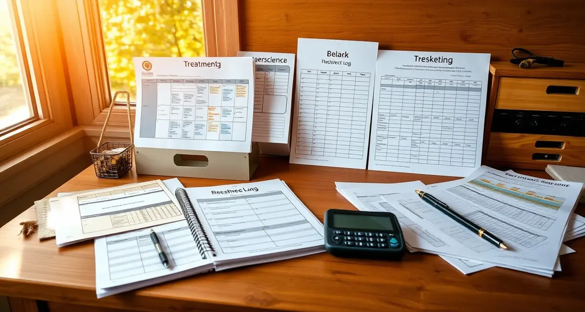 Organized varroa treatment records and beekeeping documentation showing FIFRA compliance requirements and retention guidelines for apiary management