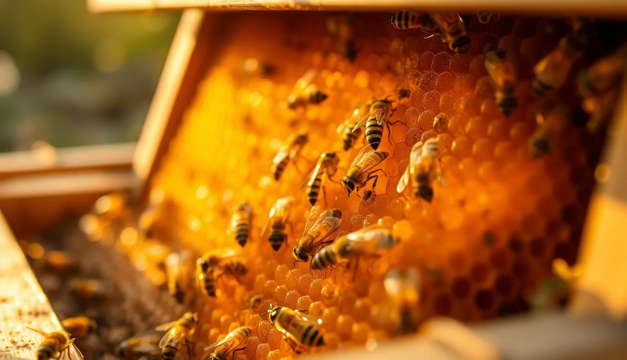Honey bee workers attending capped brood cells where varroa mites reproduce