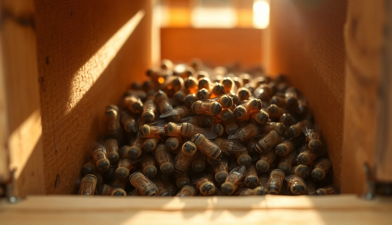 Honey bee larvae in open brood cells on a wax frame, showing bee development stages
