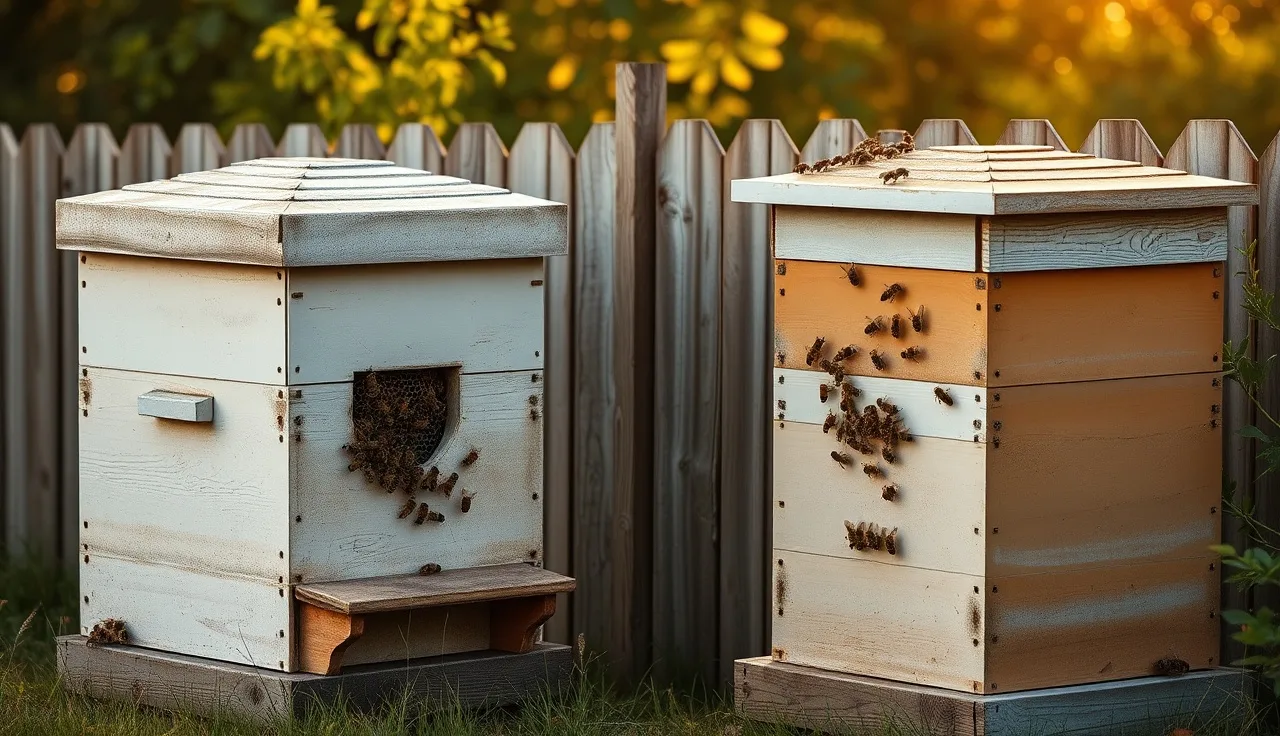 Two neighboring backyard apiaries with bees drifting between treated and untreated hives